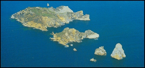 Vue arienne de l'archipel des les MEDES (129040 octets)